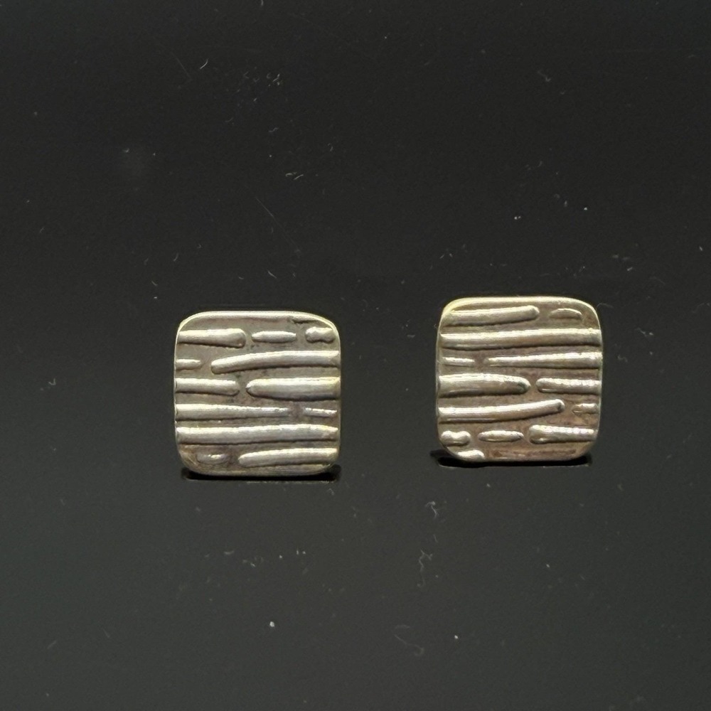 Vintage Sterling Silver 925 Square Ribbed Textured Post Earrings 1/2"
